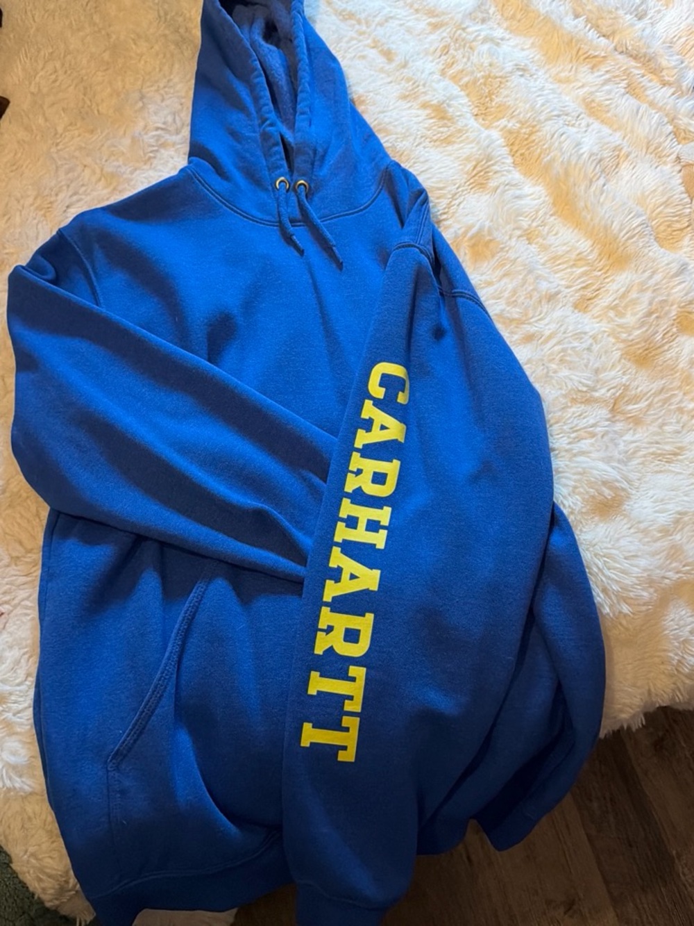 Carhartt Royal Blue Hoodie with Yellow Sleeve Logo